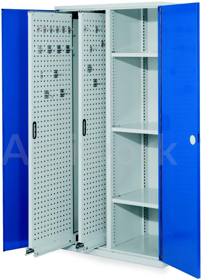 ARMOIRE VERTICALE PORTES VITREES GRISES - 2 PANNEAUX EXTRACTIBLES + 3 TABLETTES