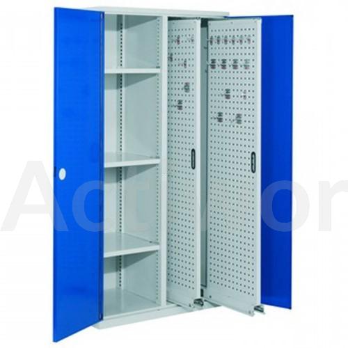 ARMOIRE VERTICALE PORTES STANDARD GRISES - 2 PANNEAUX EXTRACTIBLES + 3 TABLETTES + 2 TIROIRS