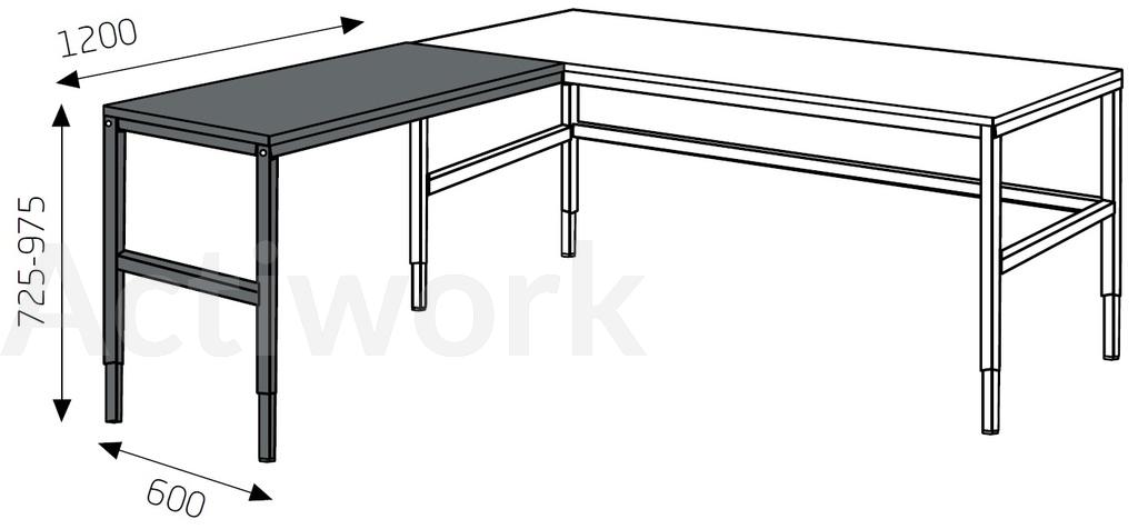 TABLE LATERALE REGLABLE AVEC 1200 X 600 MM POUR POSTE 4 PIEDS AVEC PLATEAU INCLUS