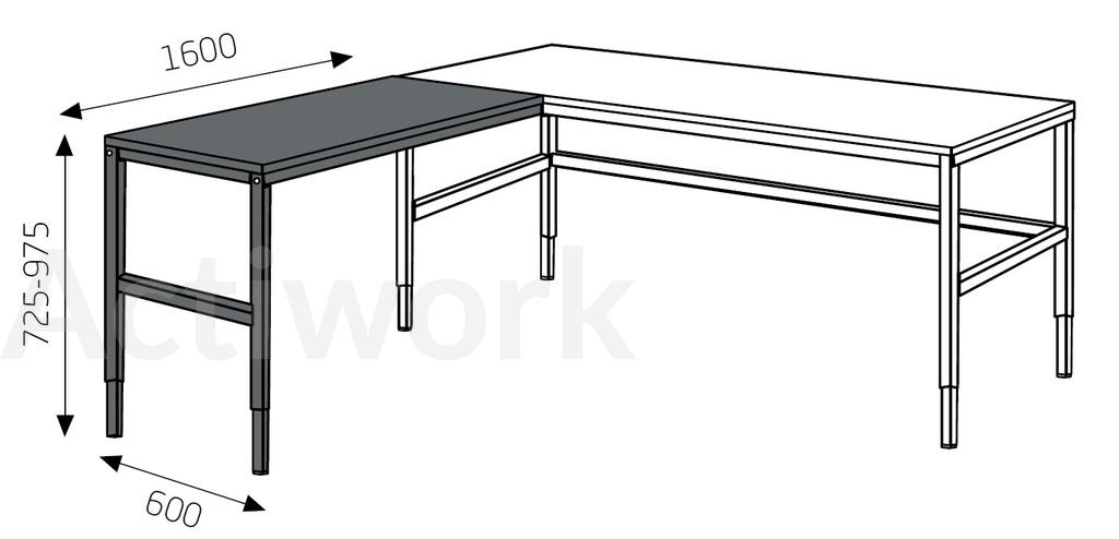 TABLE LATERALE REGLABLE AVEC 1600 X 600 MM POUR POSTE 4 PIEDS AVEC PLATEAU INCLUS