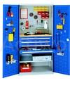 [CM04I006-C] ARMOIRE ETABLI PORTES PERFOREES 4 TIROIRS + 2 TABLETTES - BLEU RAL 5010