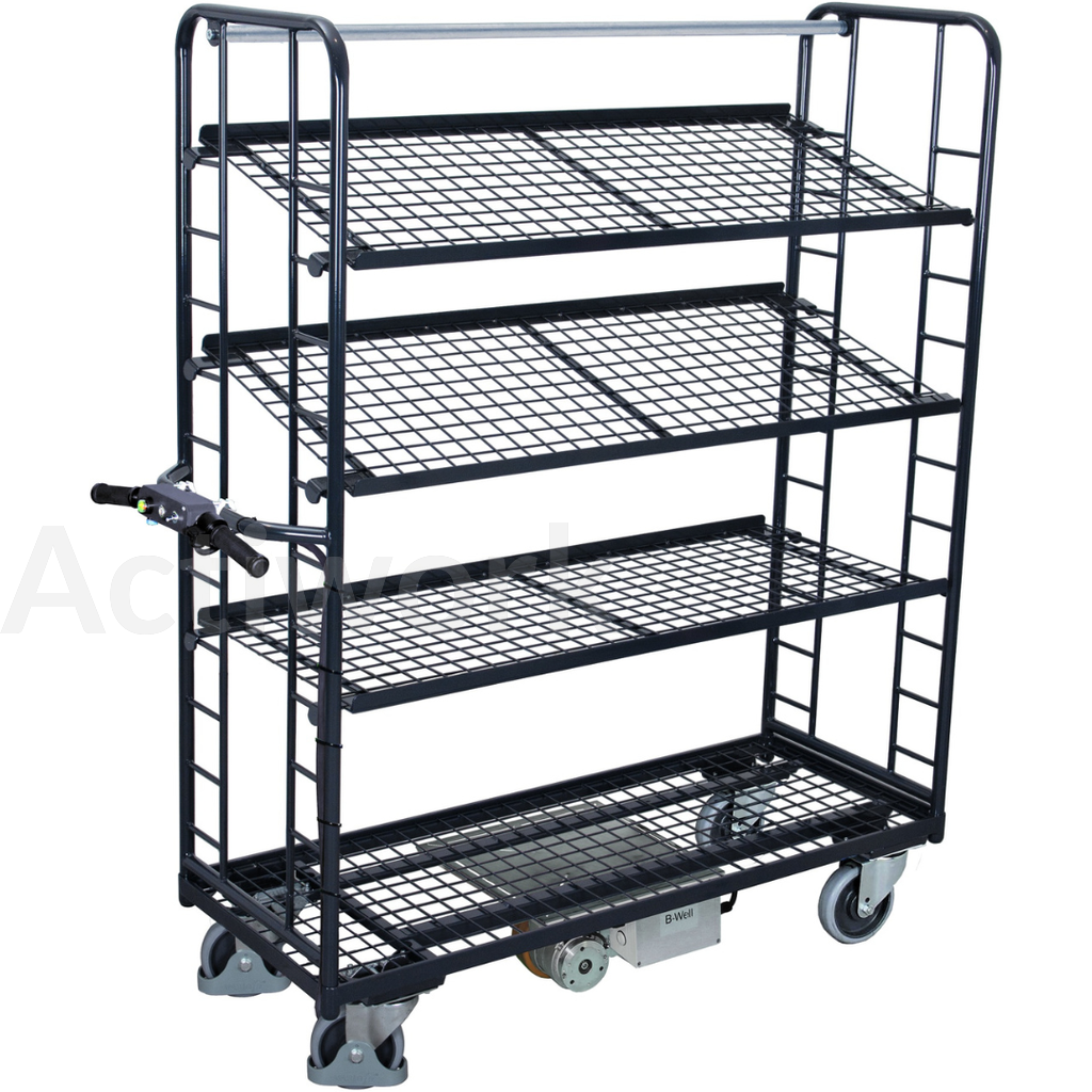 BW600 Chariot motorisé 250 kg - 4 plateaux grillagés 1355 x 550