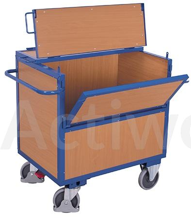 🚚CHARIOT CAISSE 500 KG A PANNEAUX BOIS AVEC COUVERCLE 970 X 670  MM